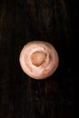 Single champignon mushroom on wooden board