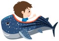 Single character of boy in whaleshark on white background Royalty Free Stock Photo