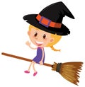 Single character of girl in witch costume on white background