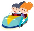 Single character of kids in racing car on white background