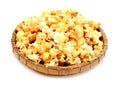 Single popcorn flake isolated. Golden, nobody. Royalty Free Stock Photo