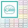 Single cheeseburger flat color icons with quadrant frames