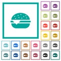 Single cheeseburger flat color icons with quadrant frames