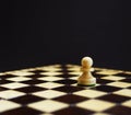 Single chess pawn on the chess board. Alone against many