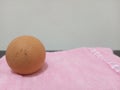 Single Chicken Egg on Pink Cloth Positioned Left on White Background Royalty Free Stock Photo