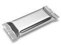 A single chocolate bar wrapped in shiny silver foil on a white background Royalty Free Stock Photo