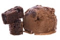 Single chocolate - brownie ice cream ball with brownies isolated on white background front view Royalty Free Stock Photo