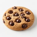 Single Chocolate Chip Cookie with Numerous Dark Chocolate Chips on a White Surface Keywords: cookie, chocolate chip cookie, Royalty Free Stock Photo