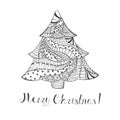 Single Christmas Tree with Pattern and Lettering Royalty Free Stock Photo