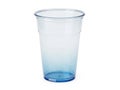 Single clear plastic cup with blue base isolated on white background Royalty Free Stock Photo