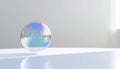 Iridescent Soap Bubble Floating on a Reflective Surface with Soft Lighting Royalty Free Stock Photo