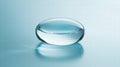 Clear water droplet resting on smooth surface reflecting soft blue light. Generative AI Royalty Free Stock Photo