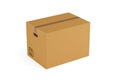 Single closed brown cardboard moving storage box over white background moving day concept