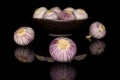 Single clove garlic isolated on black glass Royalty Free Stock Photo