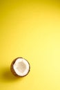 Single coconut fruit on yellow plain background, abstract food tropical concept, copy space Royalty Free Stock Photo