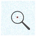 Single code with bug and magnifying glass Royalty Free Stock Photo