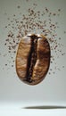 Single Coffee Bean, Levitating and Surrounded by Coffee Grounds on a Neutral Background Royalty Free Stock Photo