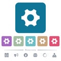 Single cogwheel flat icons on color rounded square backgrounds