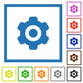 Single cogwheel solid flat framed icons Royalty Free Stock Photo