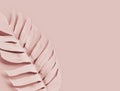 Single color palm leaf on a solid light pink background. Mockup