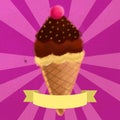 Three chocolates cone ice cream on a purple background