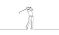Single continuous golfer line. Type of sport, Golf. One line vector, outline