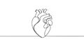 Single continuous line art anatomical human heart silhouette. Royalty Free Stock Photo