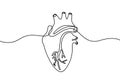 Single continuous line art anatomical human heart silhouette. Isolated heart on white background. Healthy medicine concept design