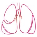 Single continuous line art anatomical human lungs silhouette in healthy colour. Healthy medicine against smoking concept