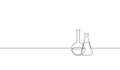 Single continuous line art chemical science flask. Scientific technology research medicine glass equipment design one
