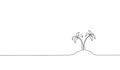 Single continuous line art coconut tree palm. Tropic paradise island landscape design one sketch outline drawing vector Royalty Free Stock Photo