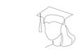 Single continuous line art graduation cap. Celebration ceremony master degree academy graduate design one sketch outline Royalty Free Stock Photo