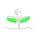 Single continuous line art growing plant leaves, sprout of a plants. Environmental protection concept, eco natural farm concept