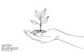 Single continuous line art growing sprout. Plant leaves seed grow soil seedling eco natural farm concept design one Royalty Free Stock Photo