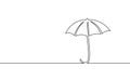 Single continuous line art umbrella. Rain weather sad emotion safety textile concept design. One sketch outline drawing