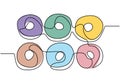 Single continuous line of a Big colorful donuts. Big colorful donuts in one line style isolated on white background Royalty Free Stock Photo