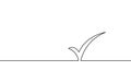 Single continuous line check icon silhouette. Approved test correct right element concept design. One sketch doodle