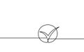 Single continuous line check icon silhouette. Approved test correct right element concept design. One sketch doodle