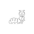 Single continuous line drawing of adorable caterpillar for company logo identity. Serious agricultural pest mascot concept for