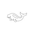 Single continuous line drawing of adorable dugong for marine company logo identity. Sea cow mascot concept for sea world show icon