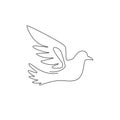 Single continuous line drawing of adorable flying dove bird for logo identity. Cute pigeon mascot concept for freedom and peace Royalty Free Stock Photo