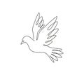 Single continuous line drawing of adorable flying dove bird for logo identity. Cute pigeon mascot concept for freedom and peace Royalty Free Stock Photo