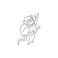 Single continuous line drawing of adorable tarsier for company logo identity. Tiny monkey animal mascot concept for national
