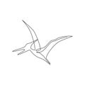 Single continuous line drawing of aggressive flying pterodactyl for logo identity. Prehistoric animal mascot concept for dinosaurs