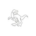Single continuous line drawing of aggressive velociraptor for logo identity. Prehistoric animal mascot concept for dinosaurs theme Royalty Free Stock Photo