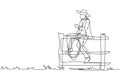 Single continuous line drawing American cowboy with lasso rope on wild west sunset landscape in the evening. Cowboy lifestyle in Royalty Free Stock Photo