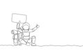 Single continuous line drawing of astronaut hitchhiker holding paper board while waiting for ride in moon surface road. Cosmonaut Royalty Free Stock Photo