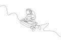 Single continuous line drawing of astronaut playing dj audio mixer musical instrument in cosmic galaxy. Outer space music concert Royalty Free Stock Photo