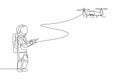 Single continuous line drawing astronaut playing drone plane radio control in moon surface. Having fun in leisure time on outer Royalty Free Stock Photo