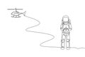 Single continuous line drawing of astronaut playing helicopter radio control in moon surface. Having fun in leisure time on outer Royalty Free Stock Photo